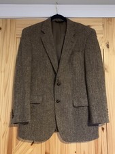 Vintage Brown Harris Tweed Blazer Jacket Scottish Wool Sport Coat Herringbone