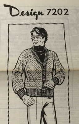 7202 Vintage Design Man's Cardigan / Sweater Pattern to CROCHET  (Reproduction)