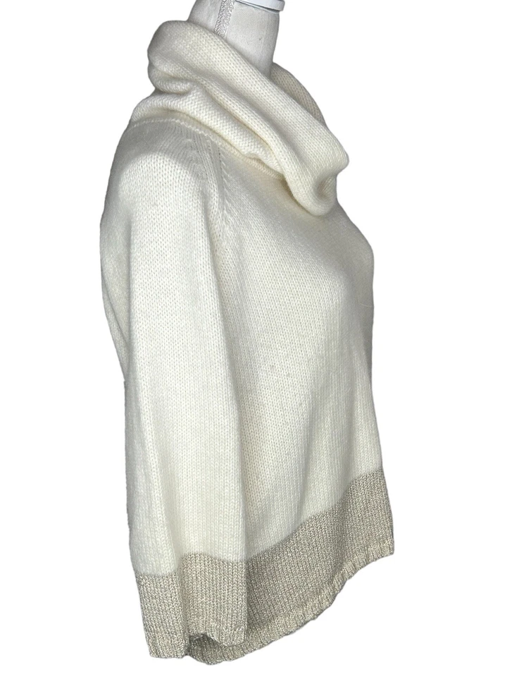 Suéter Ann Taylor Para Mujer Cuello Capucha Lana Angora Top Crema Dorado Talla Med Foto 2 de 4