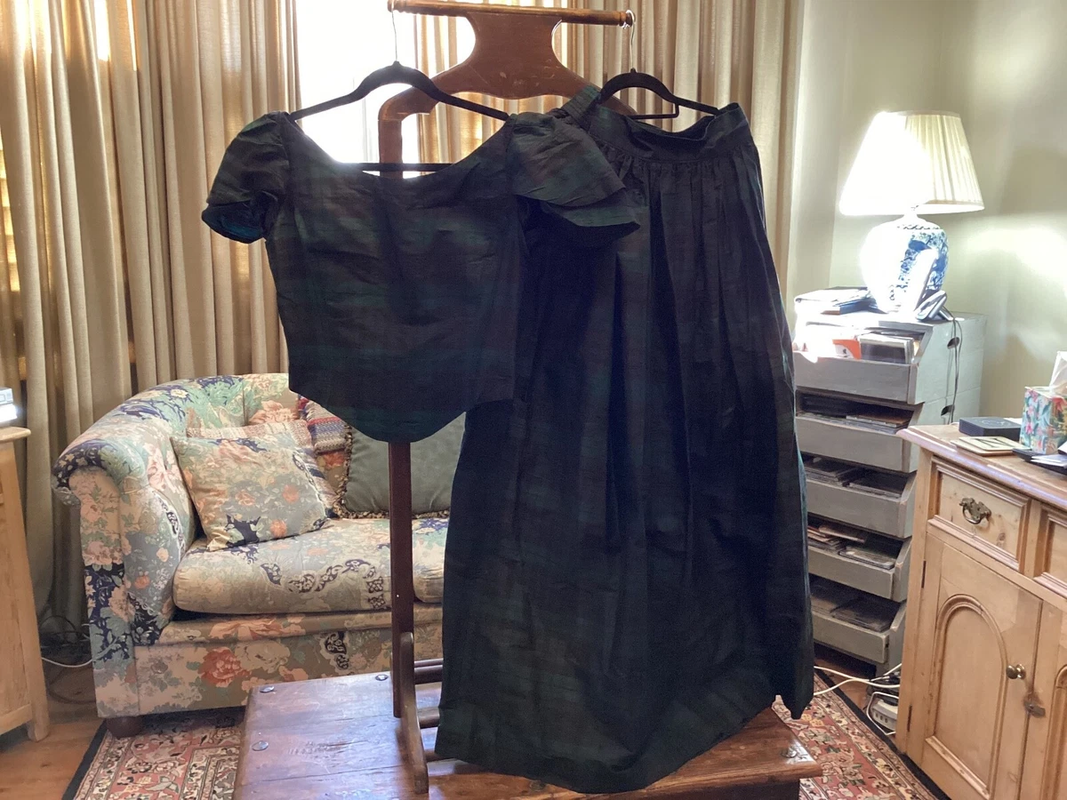Two piece raw silk blue and green tartan formal dress size 12
