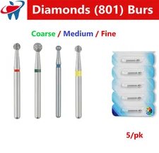 Dental Burs Diamond FG High Speed Round End Taper Ball Round (801) Coarse, Fine