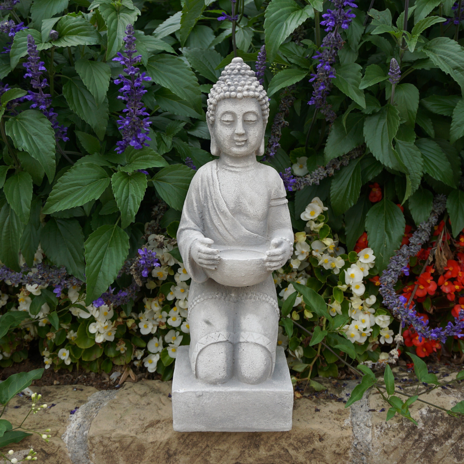Buddha Temple Guardian Stone Figure 43cm 9kg Grey White Concrete Frost Proof