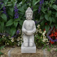 Buddha TempelwäChter Steinfigur 43 Cm 9 Kg Grau WeißBeton Frostsicher