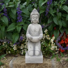 Buddha Tempelwächter Steinfigur 43 cm 9 kg Grau Weißbeton frostsicher