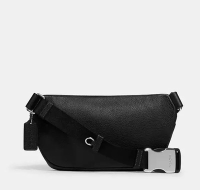 Coach CJ507 Elias Unisex Belt Bag In Leather Silver/Black for sale 