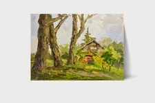Oil painting suburban house Ukrainian painter Canvas original Decor landscape