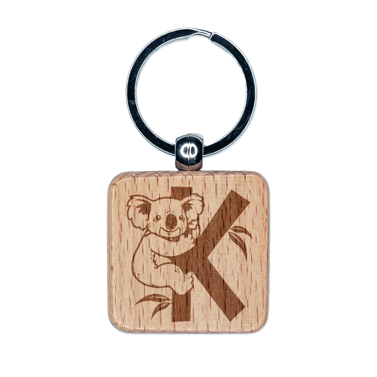 Animal Alphabet Letter K for Koala Engraved Wood Square Keychain Tag Charm