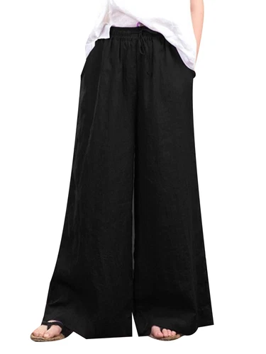 Übergröße Frühling Damen Baumwolle Leinen Gummibund weites Bein Hose Haremshose - Bild 14 von 38