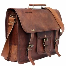Men's New Real Goat Leather Brown Laptop Shoulder Messenger Briefcase Bag