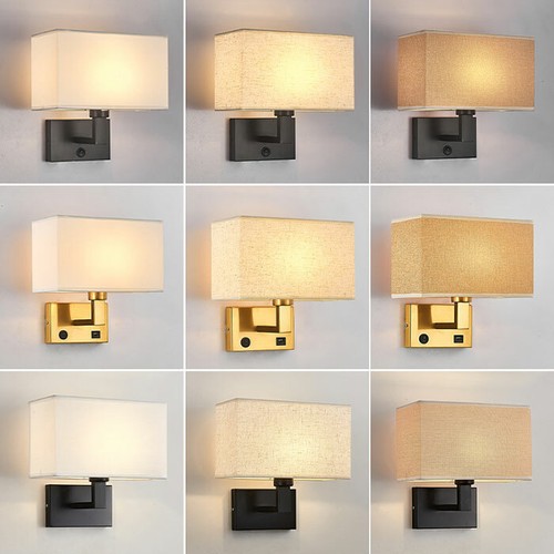 Black Bronze Fabric Shade Wall Light Fixtures with Switch or USB Charging Port - Picture 10 of 30