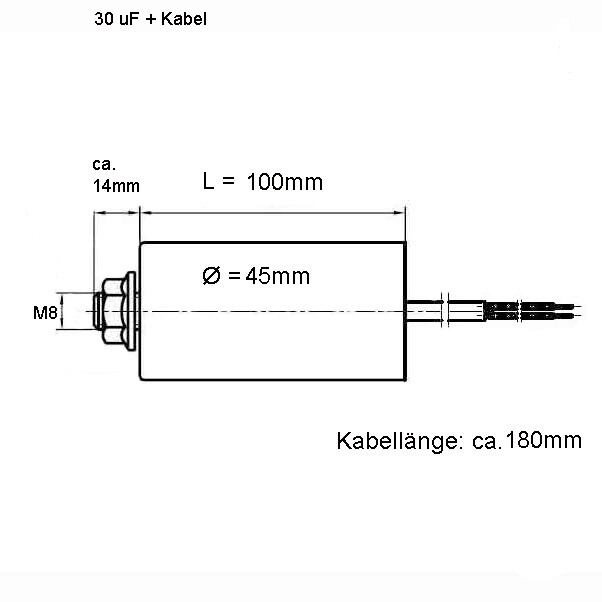 Thumbnail - Kondensator 30,0µf, 30 Uf, 450v Mit Kabel Anlauf-kondensator