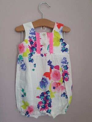 Joules Baby Romper White Floral Suit Age 6/9 Months UK