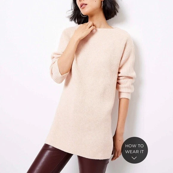 Loft light pink ribbed boatneck tunic sweater size small eBay