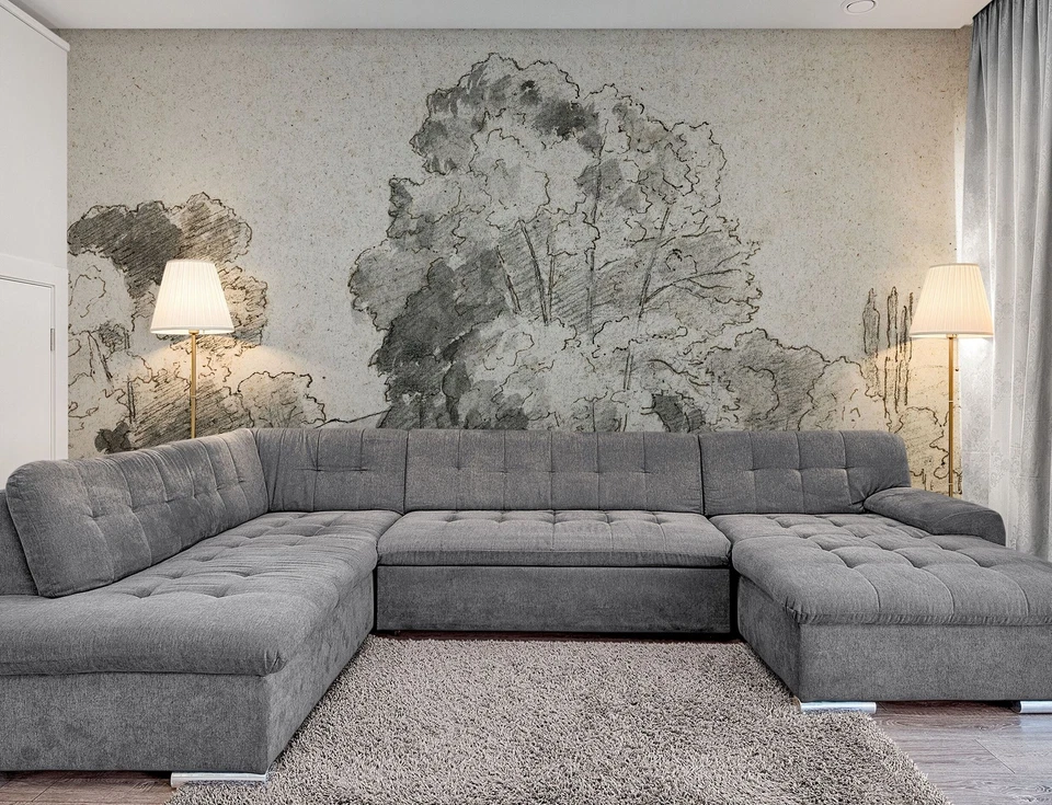 Mural pelar y pegar papel tapiz árboles del bosque, dibujo de arboleda de árboles de Camille P Foto 4 de 4