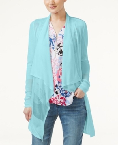 Inc Womens Open Front Draped Cardigan Sweater Blue XL