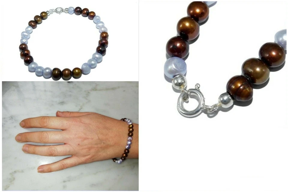 Bracciale con Argento 925 in VERE Perle di Fiume da Donna e Braccialetto PERLA - Immagine 2 di 4