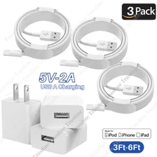 3PACK Lot USB Wall Fast Charger Cable AC Plug For iPhone SE 6 7 8 XR 11 12 13 14