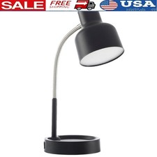 LED Desk Lamp W/ AC Outlet Catch-All Base Flexible Gooseneck Energy Saving New