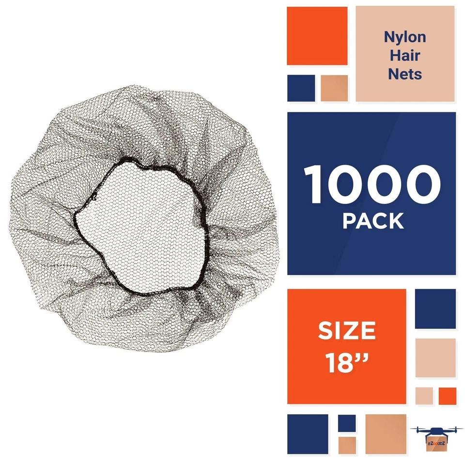 1000 Pack Dark Brown Disposable Nylon Hair Nets 18" /w Elastic Edge Mesh - Image 2 of 4