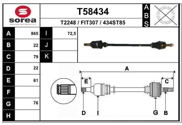 Cardan avant gauche pour Lancia Ypsilon 1.2 et Fiat Idea 1.4 16V transmission