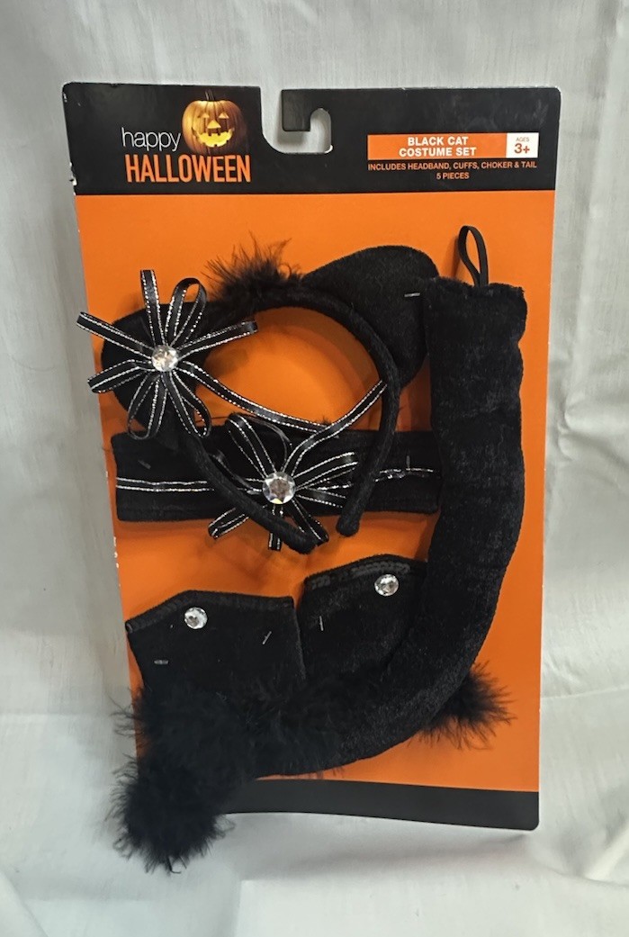 black cat dress up HalloweenCostumes.com 4T Girl Toddler Girl's Big Tailed Black Cat Costume