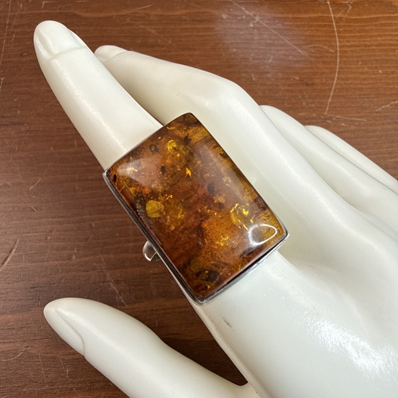 Rectangular Natural Baltic Amber Sterling Silver … - image 1