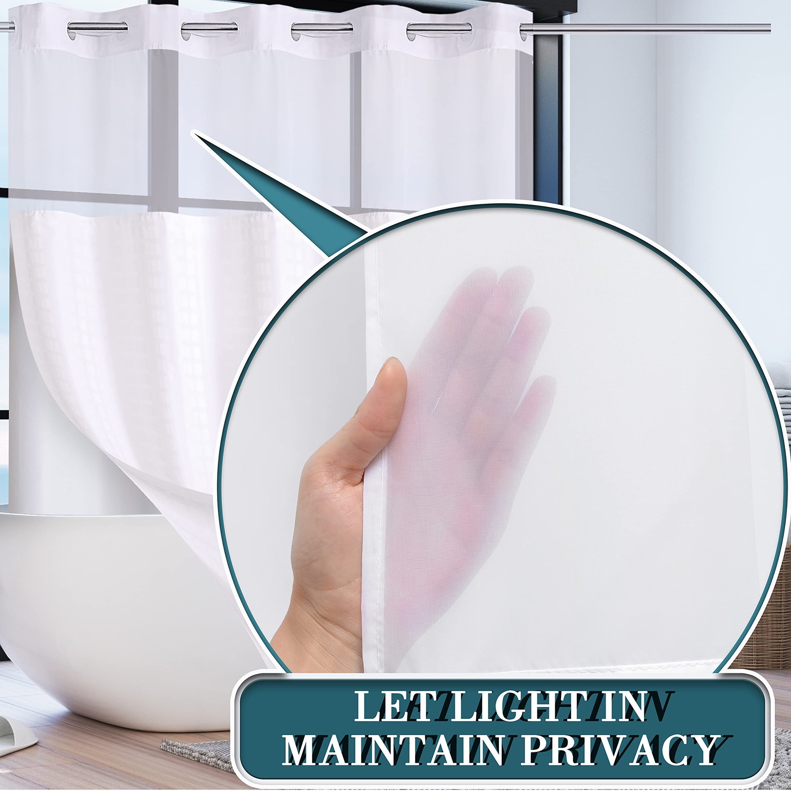 Extra Wide No Hook Shower Curtain with Snap in Liner Set, 108" x 74" Hotel Lu...