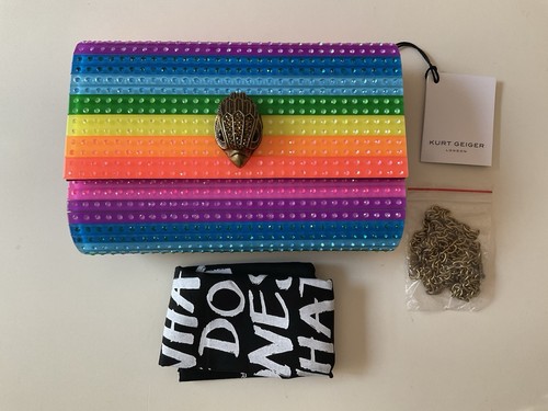 NWT Kurt Geiger Rhinestone Crystals Party Eagle Clutch Bag Rainbow Colorful
