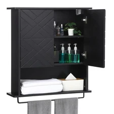 Medicine Cabinet with Two Door, Wood Wall Mounted Storage Cabinet with Adjust...