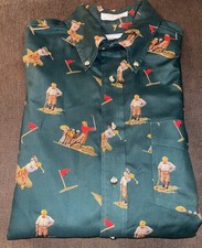 Huntington Green Long Sleeve Shirt With GOLFERS Size Medium Cotton USA Made