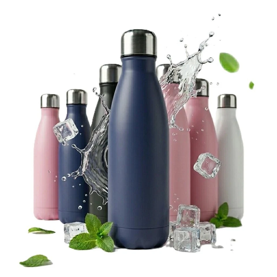 A2Z 500ml Edelstahl Trinkflasche Thermo Auslaufsicher Flachmann Fitnessstudio Reise - Bild 1 von 1