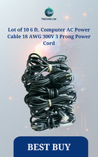Lot of 10 6 ft. Computer AC Power Cable 18 AWG 300V 3 Prong Power Cord