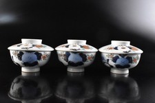 F9208: Japanese Old Imari-ware Colored porcelain TEA BOWL/dish of soup 3pcs,