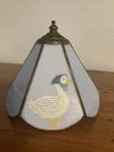 Vintage Meyda Tiffany  Stained Glass Lamp Shade BLUE FARMHOUSE GOOSE finial