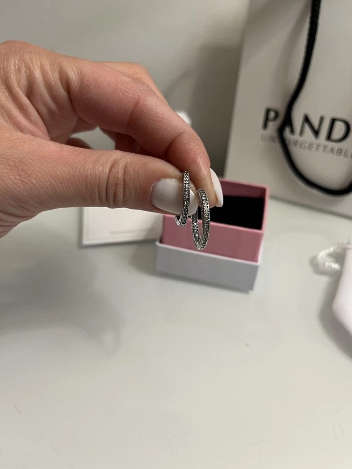 Pandora 296319cz Orecchini Cerchi Cuori scintillanti Argento - Immagine 3 di 4