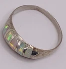 Vintage Marked 850 Sterling Silver White Opal ? inlay band ring sz 7.75