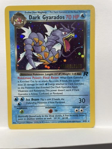 Pokémon TCG Dark Gyarados Holo Rare 8/82 Prerelease Holo 2000 Promo Unused