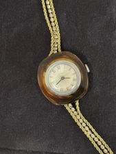 Vintage Timex Tortoise Bezel Wind Up Watch-CZ Chain Bracelet-Keeps Perfect Time