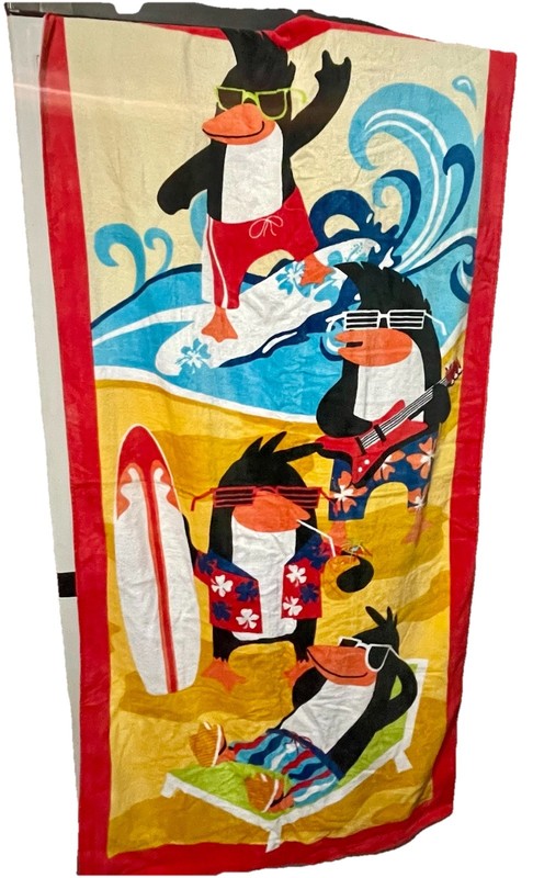 SURFING PENGUINS Beach Towel Summer Ocean Sea Waves [NEW]