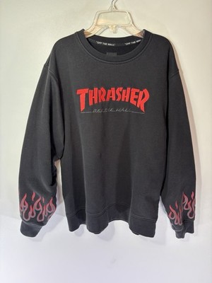 Thrasher x Vans Sweatshirt Size Small Flames Black Skater Grunge Pullover Crew