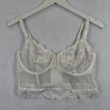 Auden Intimates Ivory Lace Longline Bra Bustier Sheer Dot Mesh Underwire Large