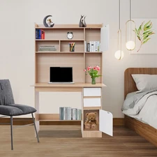 100CM Modern Computer Desk with Storage Shelves & Drawers Home Office