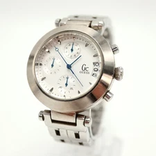 Guess Collection GC Silver Tone 1/10th Sec Chronograph 38mm Watch w New Battery