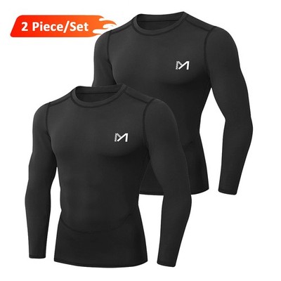 2X Men Compression Long Sleeve Muscle Shirts Workout Gym Sports Running Dry Cool