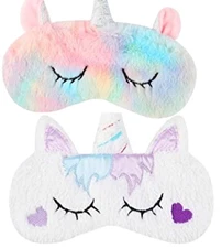 2 Pack Cute Plush Unicorn Sleep Mask Eye Blindfold Cover Girls Kids Gift Tie Dye