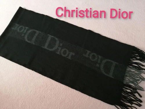 Authentique foulard Christian Dior noir logo marque unisexe hiver saison décontracté