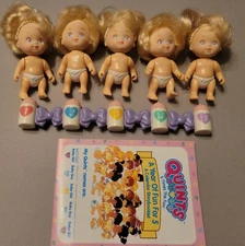 Vintage 1990 Set Of 5 Quints Blonde Hair & Purple Eyes With Bottles And Booklet
