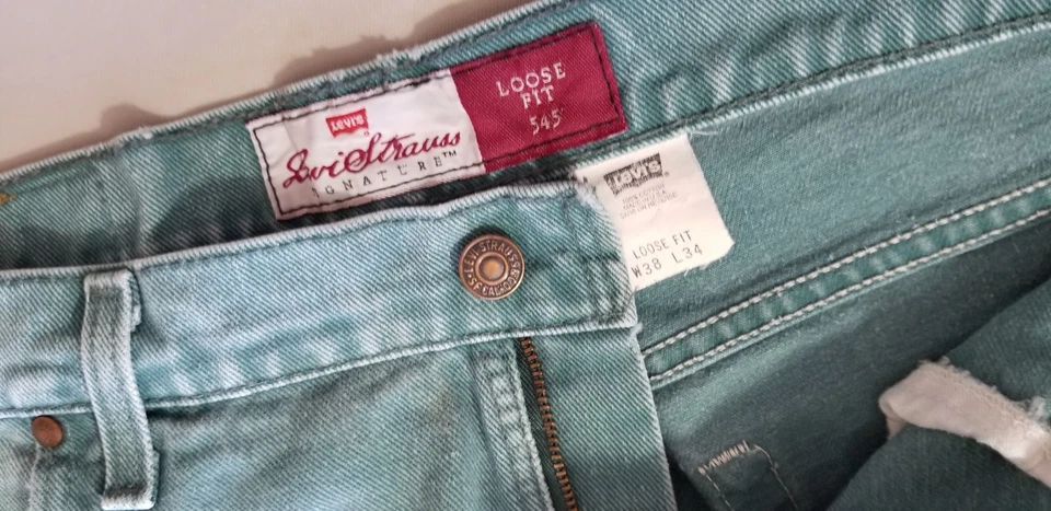 Jean de mezclilla de algodón suelto 545 vintage hecho en Estados Unidos LEVI STRAUSS para hombre - 38x34 azul verde Foto 4 de 4