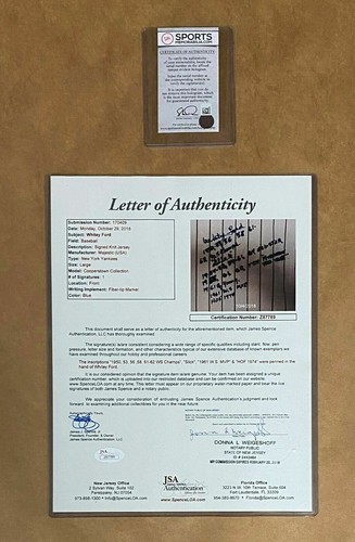 The Finest Whitey Ford Signed Heavily Inscribed STAT New York Yankees Jersey JSA - Picture 3 of 5