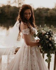 Glamorous Lace Wedding Dress Ball Gown Custom made 2-28W Buttons Off/Straps